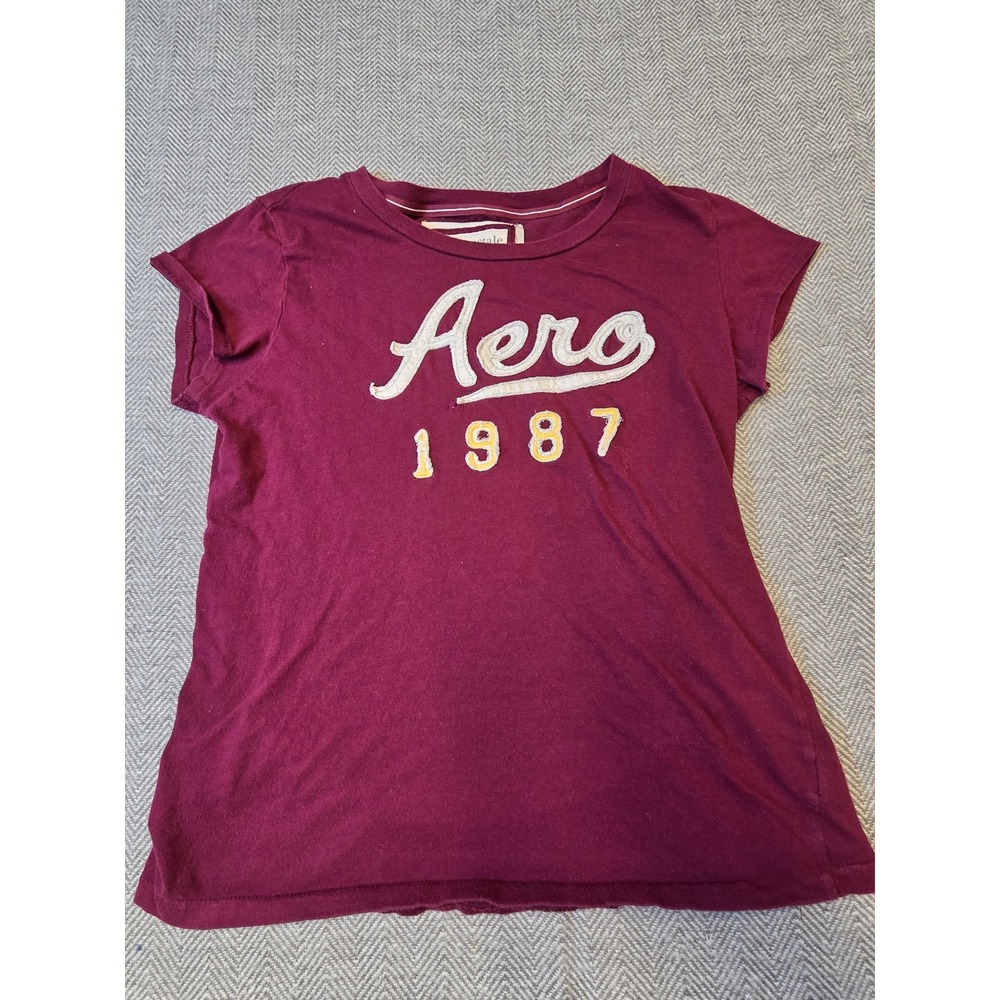 Aeropostale T-Shirt Womens XL Maroon EST. 1987 Embroidered Short Sleeve Crewneck